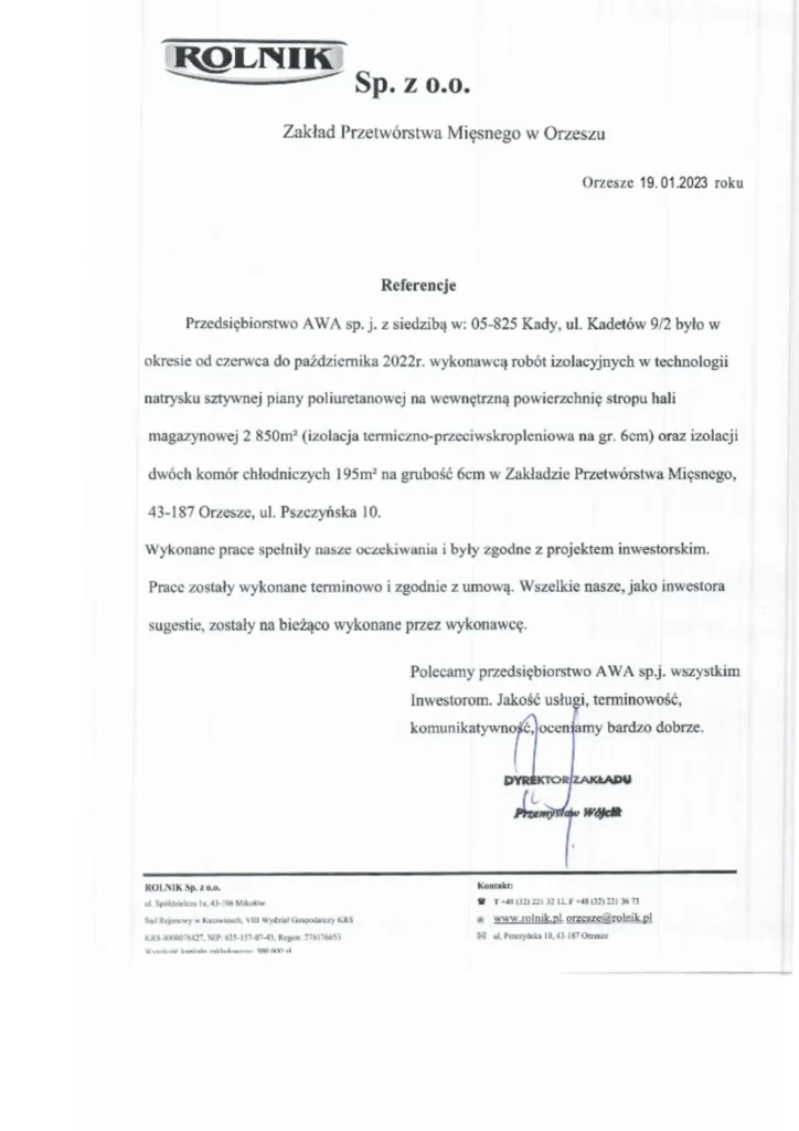 Referencje Rolnik zakład przetwórstwa mięsnego w Orzeszu
