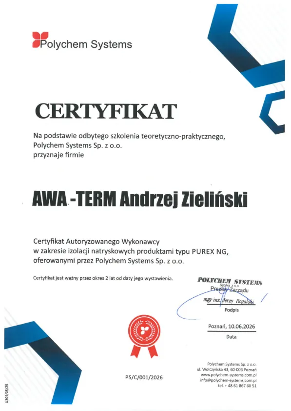 Certyfikat Polychem Systems