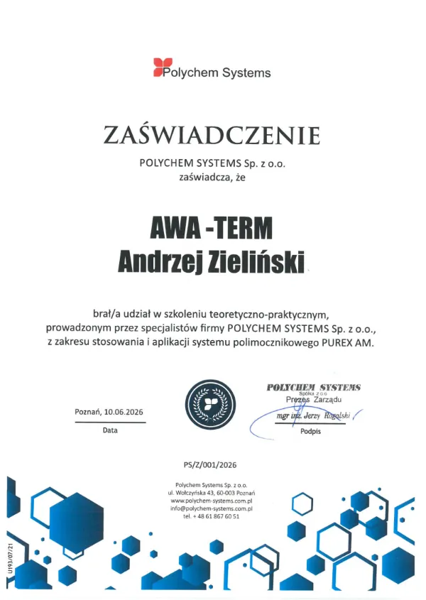 Zaświadczenie Polychem