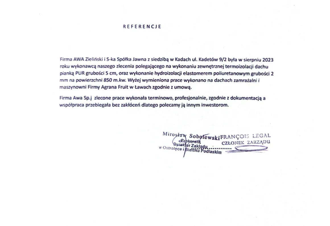 Referencje dla firmy AWA TERM